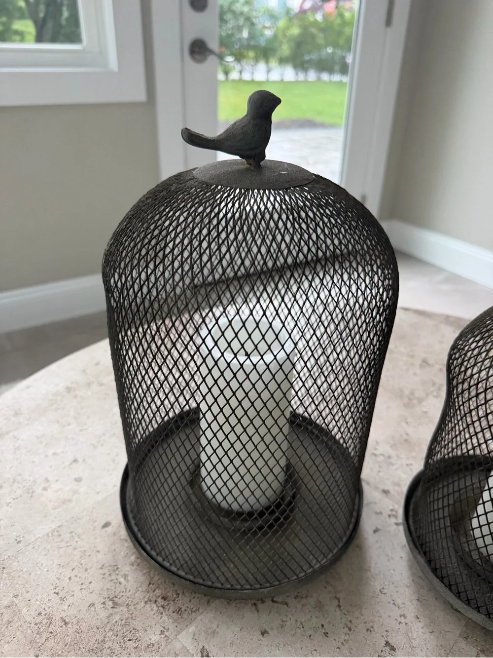 Decorative Metal Bird Cage Candle Holders - Brown